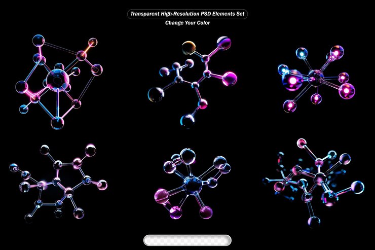PSD elementos psd transparentes de alta resolución con diseños moleculares coloridos para los fondos