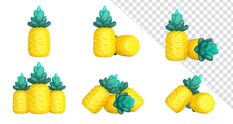 PSD elementos de renderizado 3d fruta piña