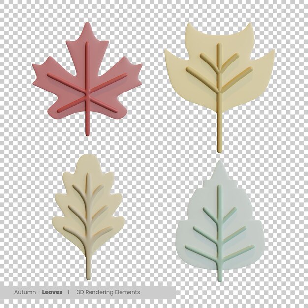 Elementos de renderizado 3d de hojas de otoño