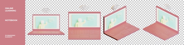 Elementos de representación 3D de cuaderno de aprendizaje en línea