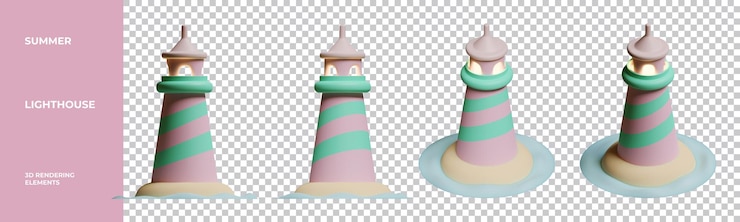 PSD elementos de representación 3d de la torre del faro de verano