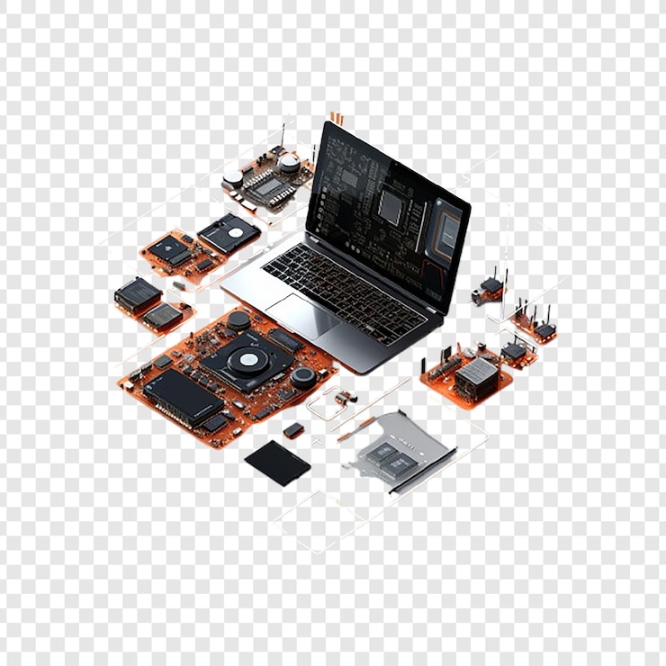 PSD elementos técnicos do computador isolados em fundo transparente