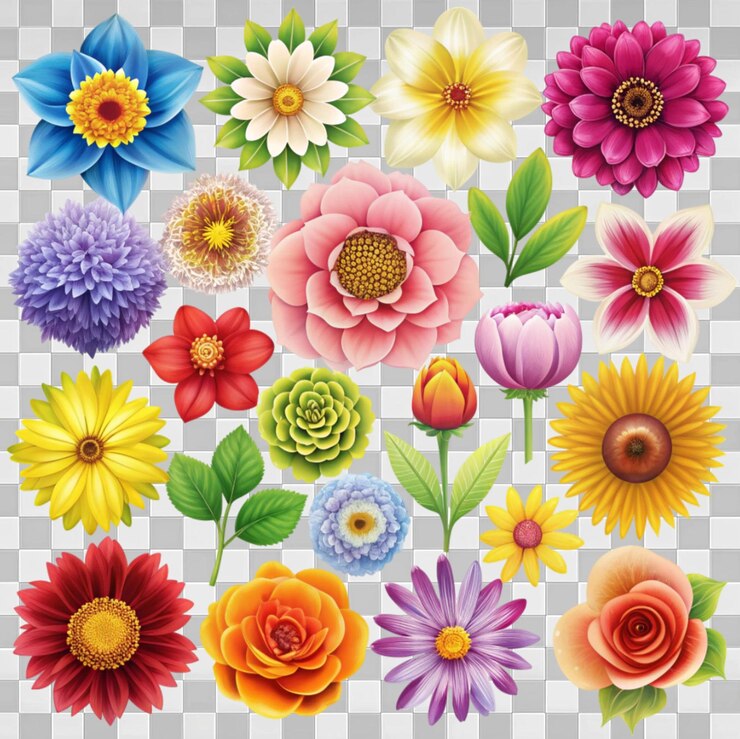 PSD elementos vectoriales florales abstractos y lindos con flores exóticas de verano