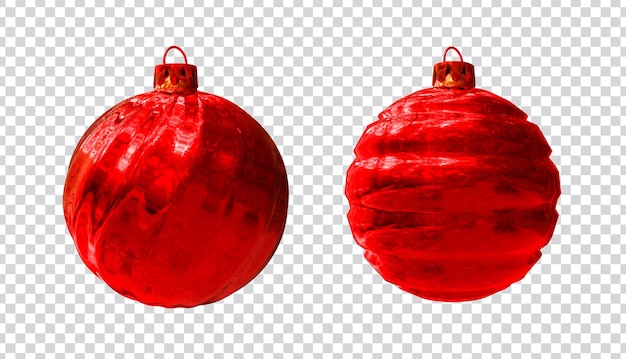 Éléments 3d, boules de noël rouges texturées et réfléchissantes