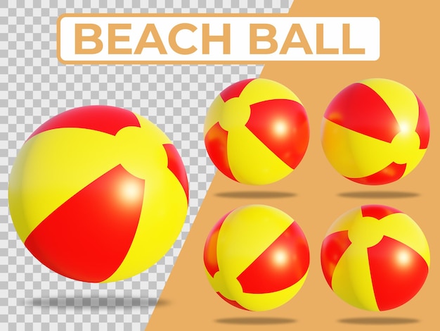 PSD Éléments de ballon de plage d'été en rendu 3d