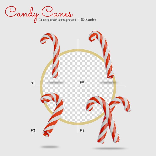 PSD Éléments de canes de bonbons 3d sans arrière-plan