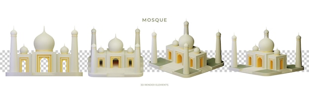 PSD Éléments de conception de rendu 3d de la mosquée