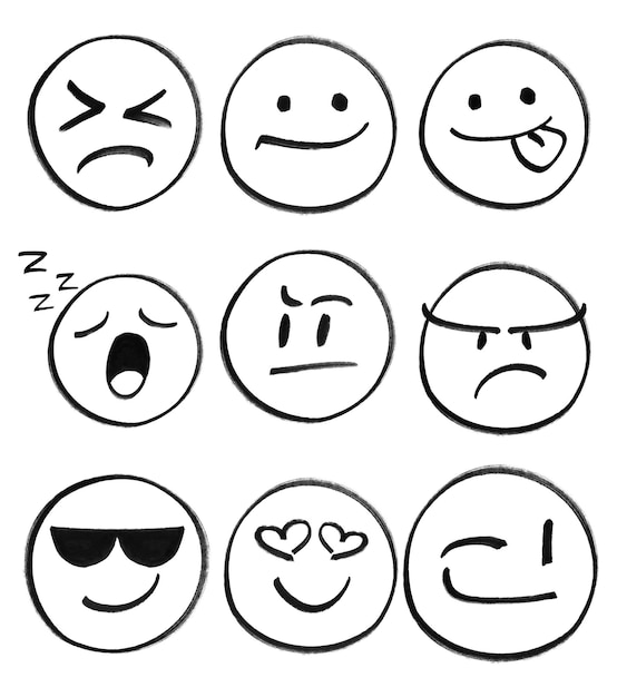 PSD les éléments des emojis dessinés à la main