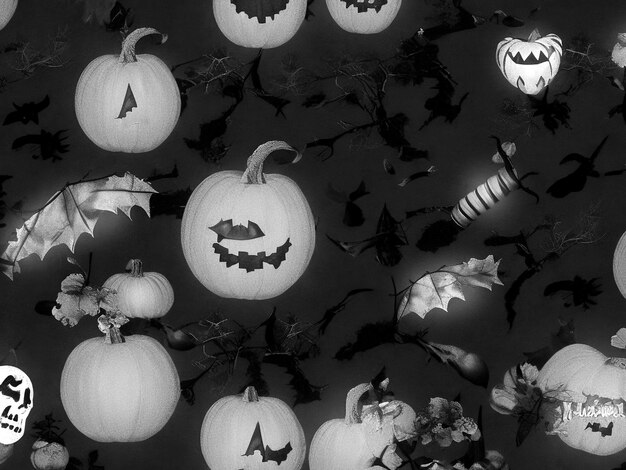 Éléments de fond d'Halloween noir et blanc psd