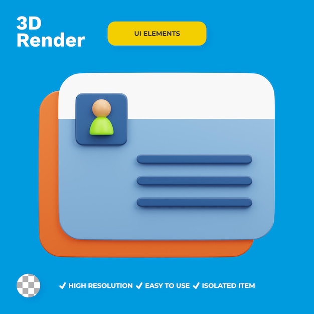 Éléments D'ui De Carte D'identité Dans Le Rendu 3d