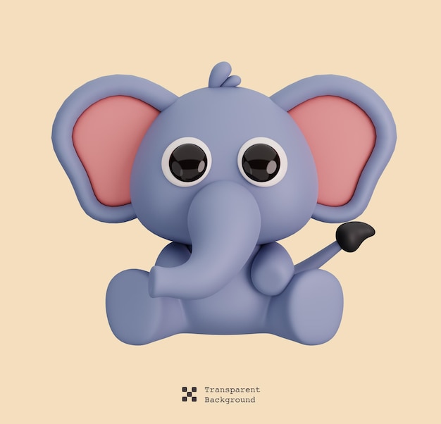Éléphant assis mignon animaux isolés style dessin animé icône concept illustration de rendu 3D