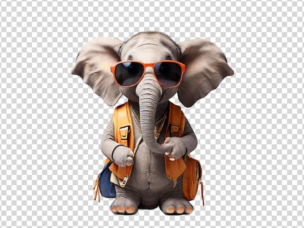 PSD un éléphant mignon portant des lunettes de soleil sur un fond transparent