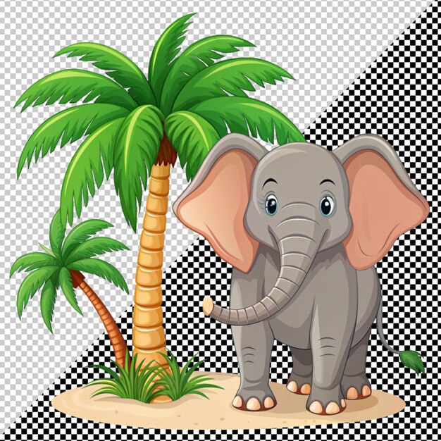 PSD un éléphant mignon sous un palmier