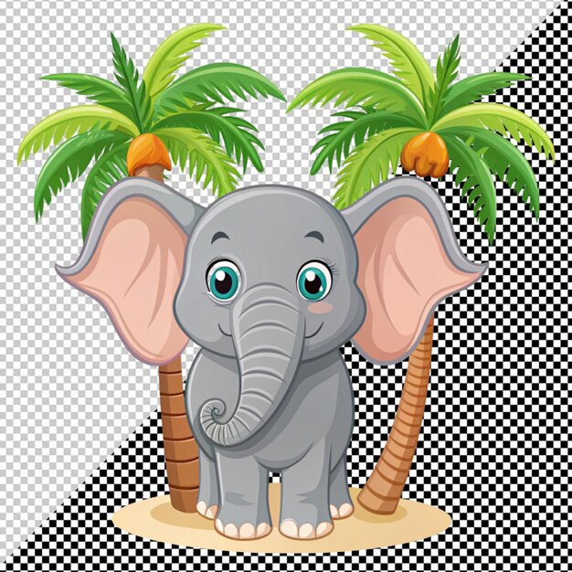 PSD un éléphant mignon sous un palmier