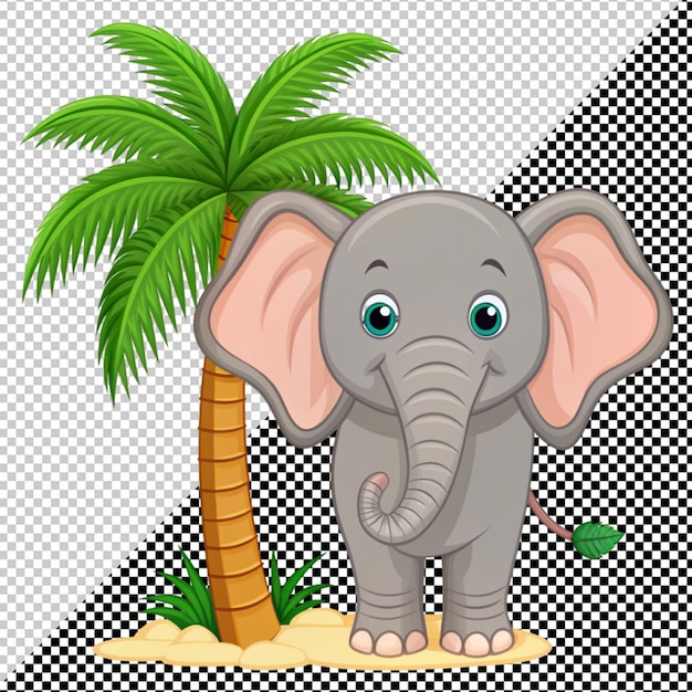 PSD un éléphant mignon sous un palmier
