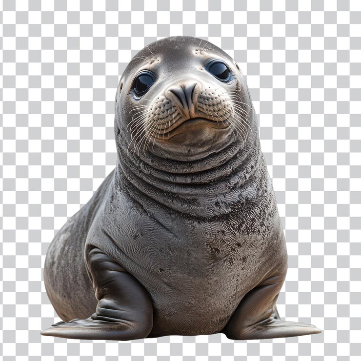 PSD elephant seal portrait isolated on white background transparent background