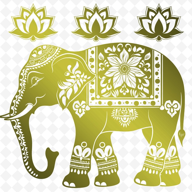 Un éléphant Vert Avec Des Fleurs Dessus Et Une Image D'un élèphant Vert