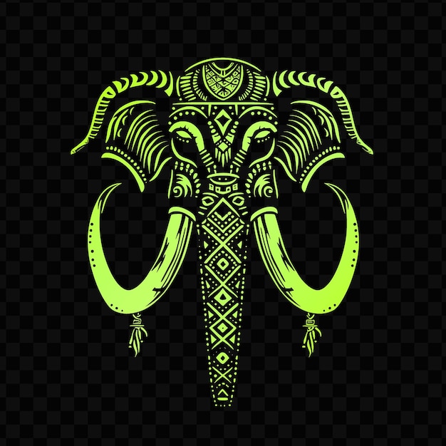 PSD un éléphant vert et or avec un motif de cornes