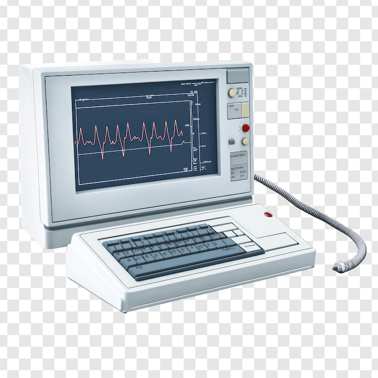 PSD elettrocardiografo con un monitor che mostra l'attività cardiaca isolata su uno sfondo trasparente