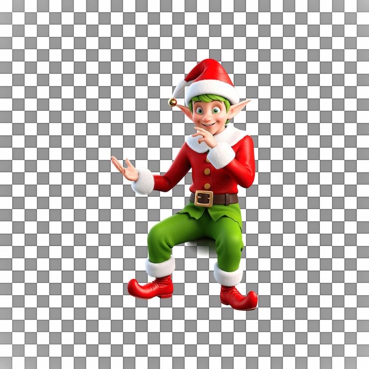 PSD elfo de navidad en 3d en una postura lúdica