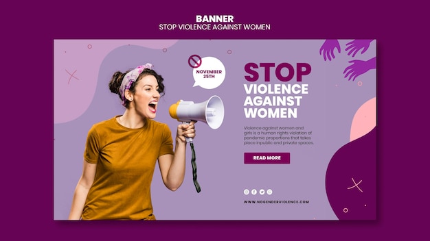 PSD Élimination de la violence contre les femmes modèle de bannière avec photo