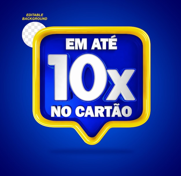 Em até 10x parcelado em dez vezes no cartão de crédito painel de banner azul e amarelo