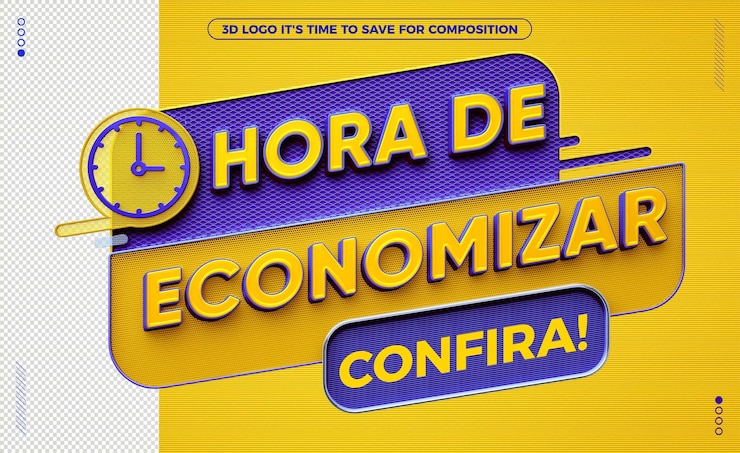 PSD em breve será hora de economizar 3d amarelo e azul para supermercados