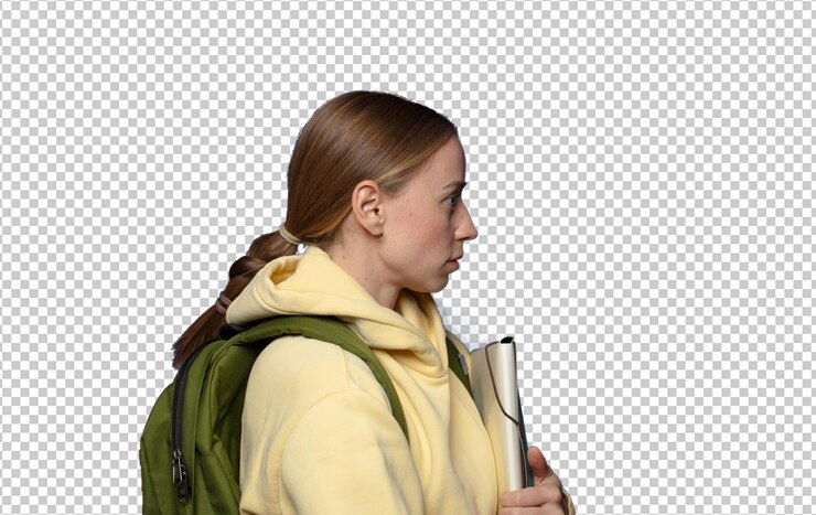PSD em vista de perfil olhando para copiar espaço à frente pensando imaginando ou sonhando acordado