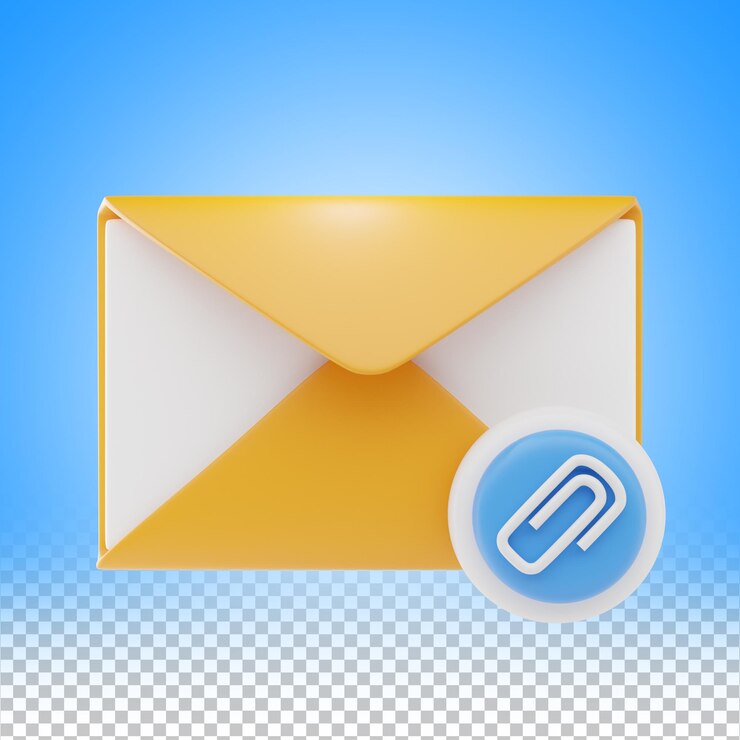 PSD email file attachment 3d icon and illustration