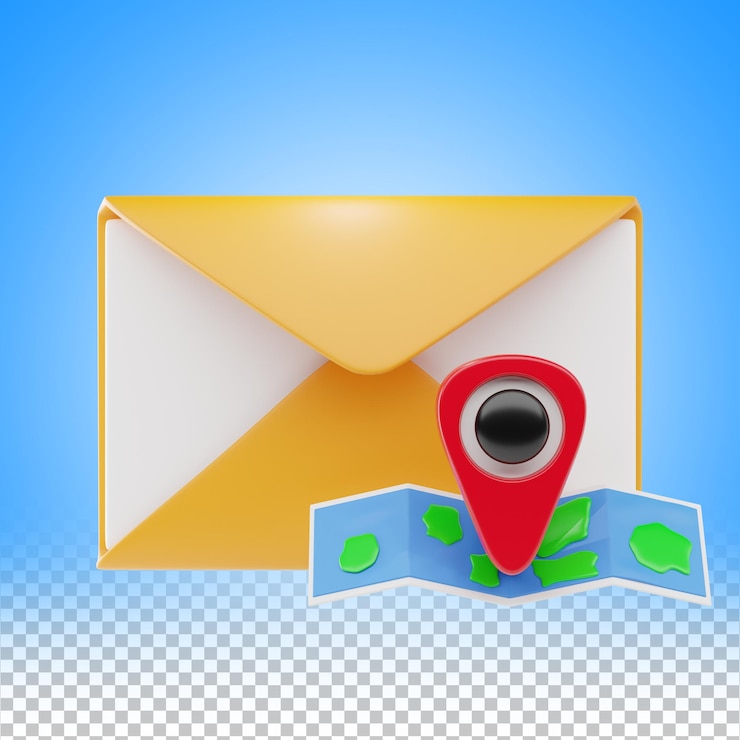PSD email location 3d icon and illustration