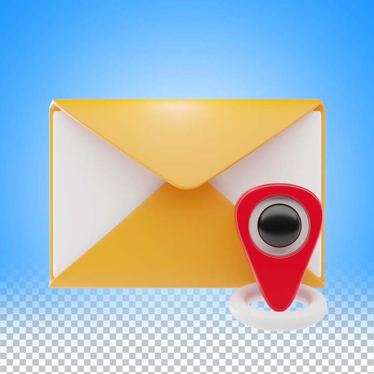 PSD email location 3d icon and illustration