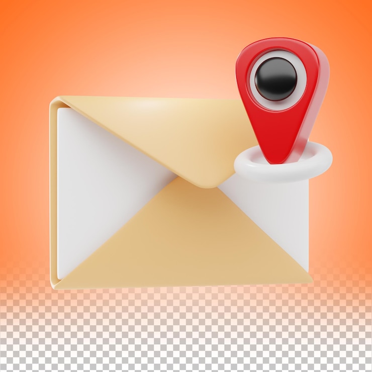 PSD email location 3d icon and illustration