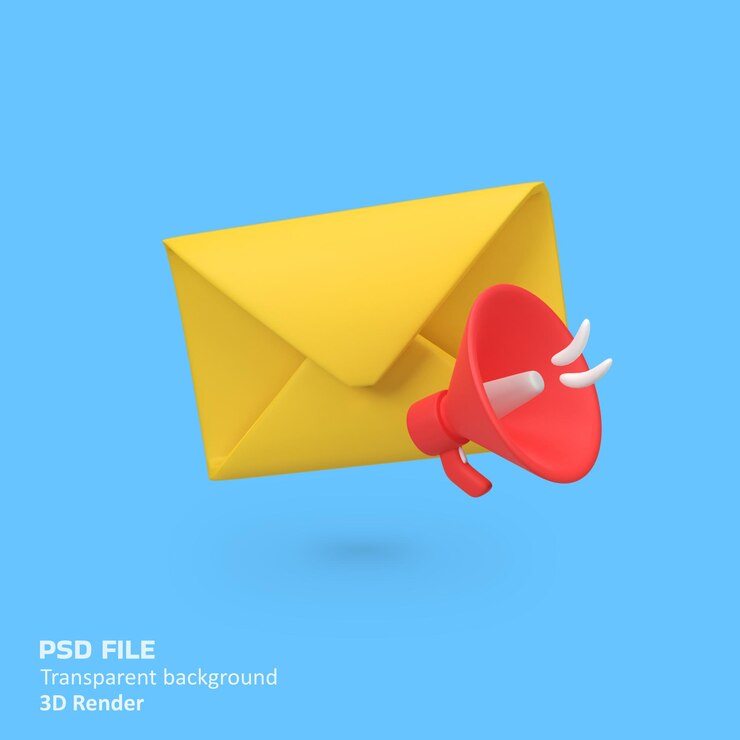 Email marketing con avviso di oratore isolato illustrazione dell'icona di rendering 3D