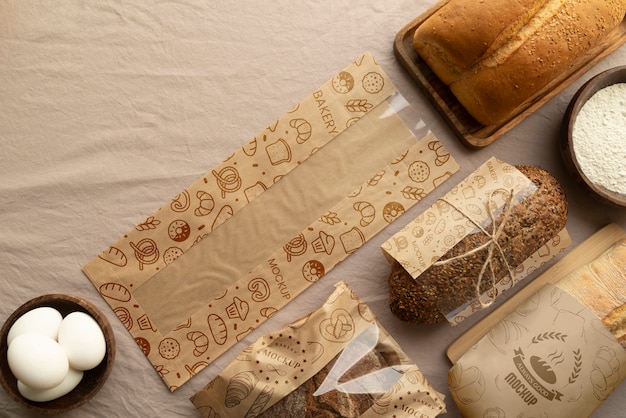PSD embalagem bio de pão em maquete de contexto real