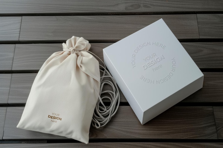 Embalagem de presente maquete de bolsa de tecido design de apresentação elegante maquete de corda de embalagem de alta qualidade PSD