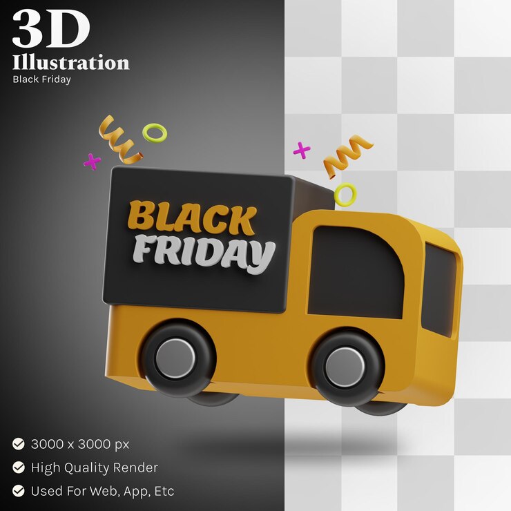 PSD embalagem ilustração 3d de sexta-feira negra