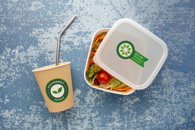 PSD embalagens plásticas ecológicas para vista superior de alimentos