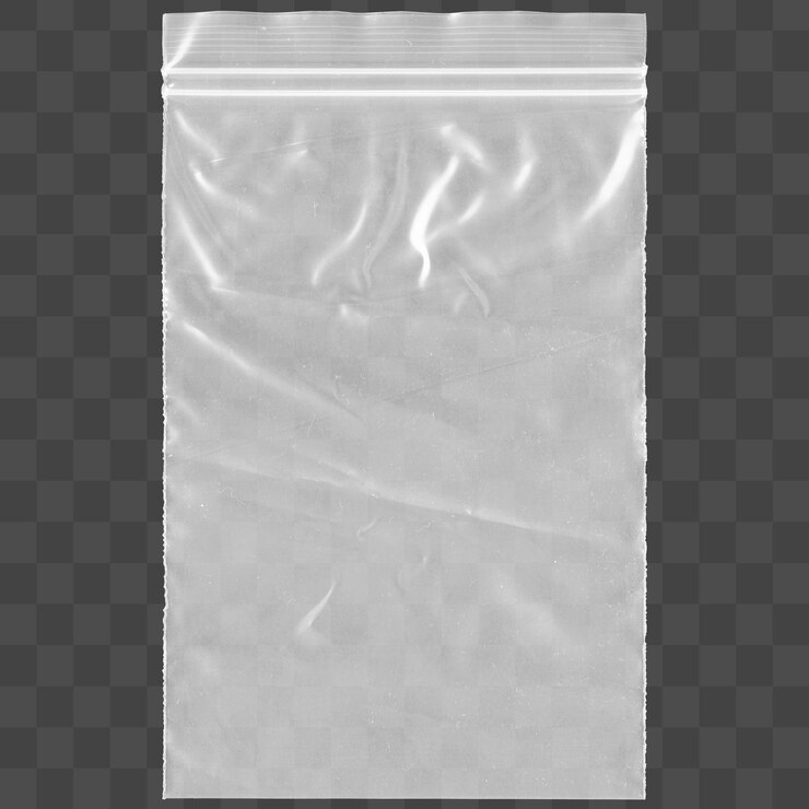 Un embalaje de bolsa de plástico con cremallera aislado sobre un fondo transparente