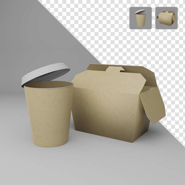 Embalaje para llevar marrón y maqueta de taza de café