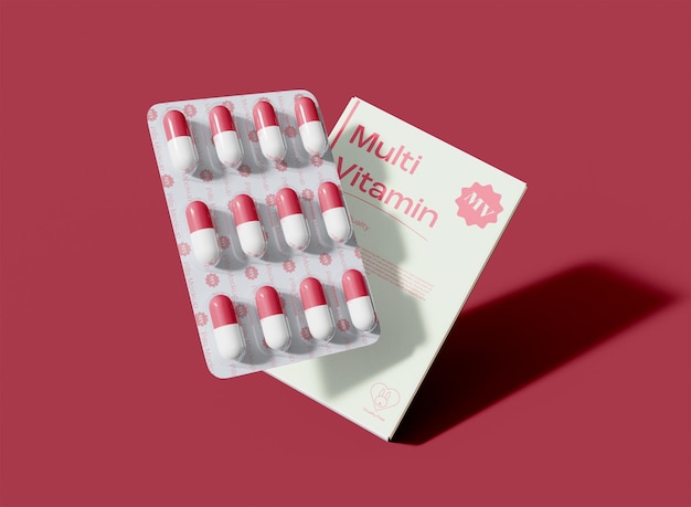Embalaje de medicamentos con maqueta de pastillas