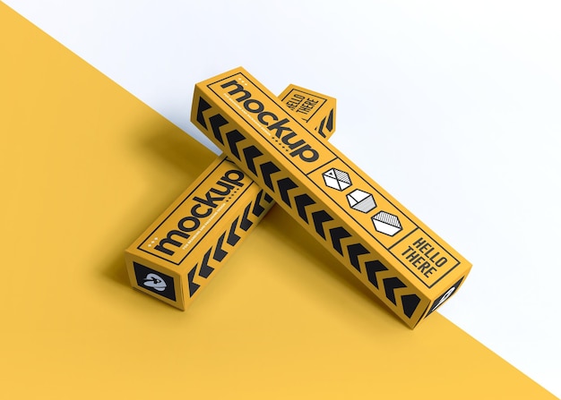 Embalaje realista diseño de maqueta de caja amarilla aislado