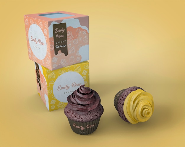 PSD emballage de cupcake et maquette de marque