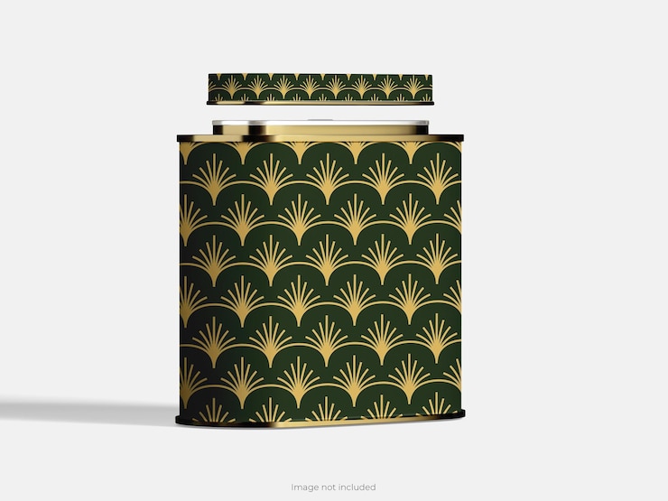 PSD emballage de grandes boîtes de thé pour thé en vrac avec couvercle métallique scellé pot mock-up de boîte de thé modifiable