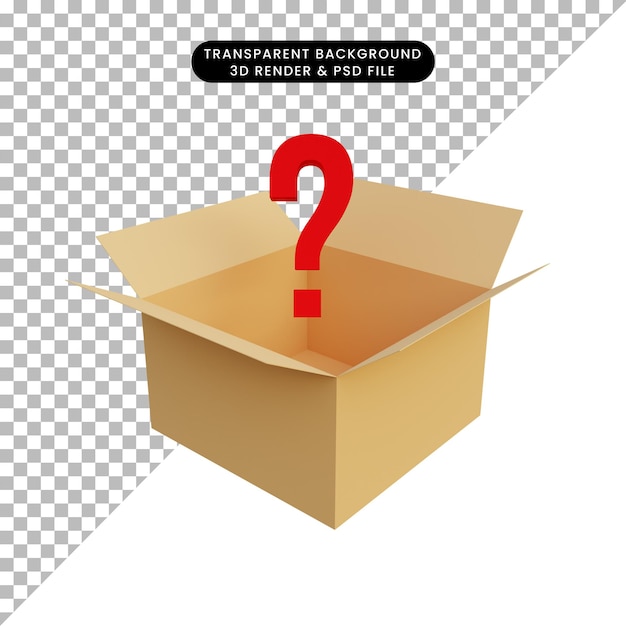 Emballage d'illustration 3d ouvert avec point d'interrogation