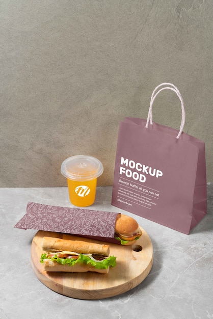 PSD emballage en papier sandwich et maquette de menu