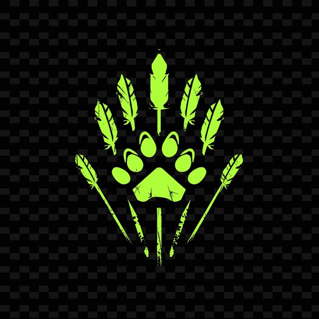 PSD emblema del clan cazador primal con flechas y huellas de animales para diseños vectoriales tribales creativos