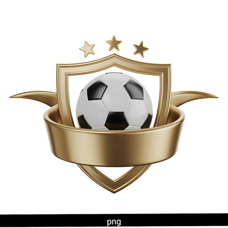 PSD emblema de futebol dourado com estrelas e fita
