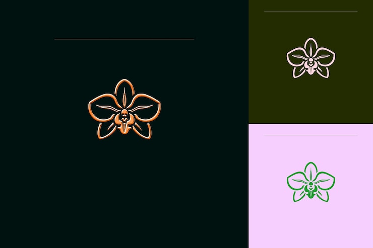 PSD emblema de flor de icono de orquídea con una flor de borde curvo con un diseño vectorial único inspirado en la naturaleza