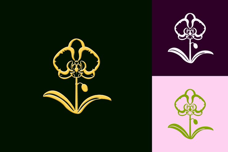 PSD emblema de flor de icono de orquídea con una flor de borde curvo con un diseño vectorial único inspirado en la naturaleza