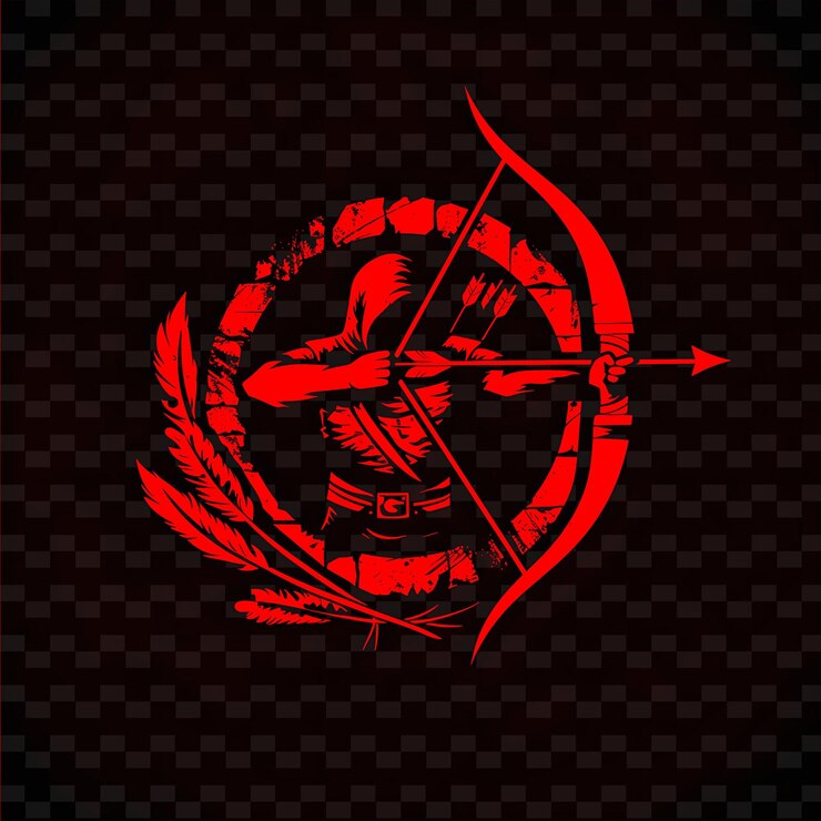 PSD emblema del gremio de arqueros medieval con arco largo y pluma f diseños vectoriales tribales creativos